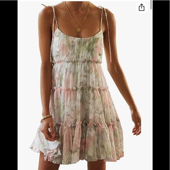 108. Round Neck Spaghetti Straps Floral Skater Minidress - Picture 2 of 14